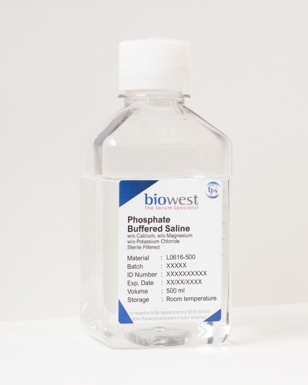 Bottle of Phosphate Buffered Saline (PBS) w/o Calcium w/o Magnesium w/o Potassium Chloride